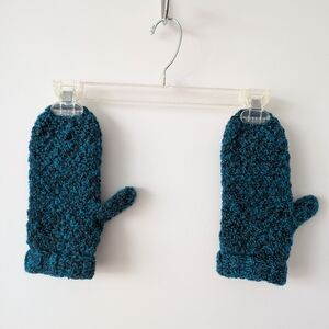 Vintage Crochet Mittens Teal Black